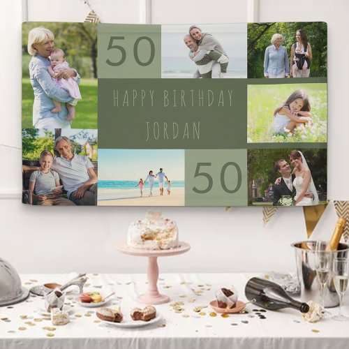 Photo Collage 7 Picture Personalized 50th Birthday Banner