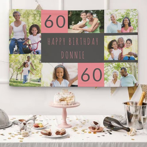 Photo Collage 7 Picture Personalized 60th Birthday Banner