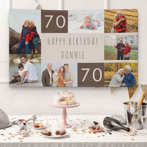 Photo Collage 7 Picture Personalized 70th Birthday Banner