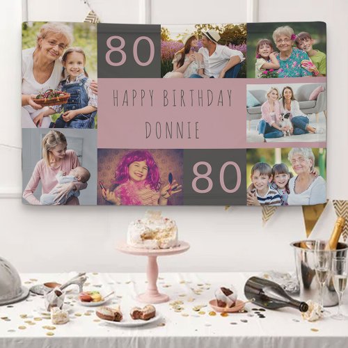 Photo Collage 7 Picture Personalized 80th Birthday Banner