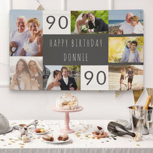 Photo Collage 7 Picture Personalized 90th Birthday Banner
