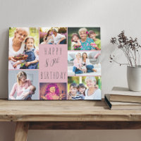 Photo Collage 7 Picture Pink Grey 80th Birthday