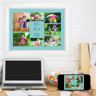 Photo Collage 7 Pictures Best Aunt Ever Sky Blue Poster