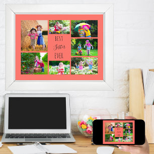 Photo Collage 7 Pictures Best Sister Ever Coral Poster