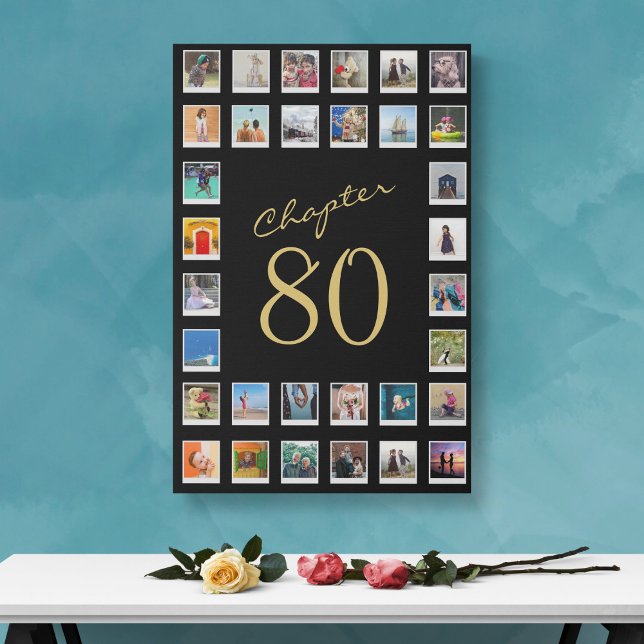 Photo Collage 80th Birthday Chapter 80 Large Faux Canvas Print (Creator Uploaded)