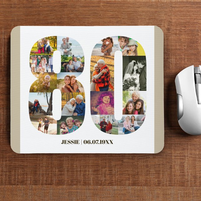 Photo Collage 80th Birthday Number 80 Custom Mouse Pad (Creator Uploaded)