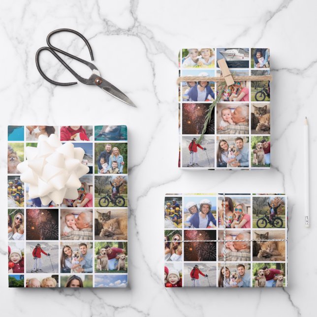 Photo Collage 88 Square Pictures Wrapping Paper Sheets (Front)