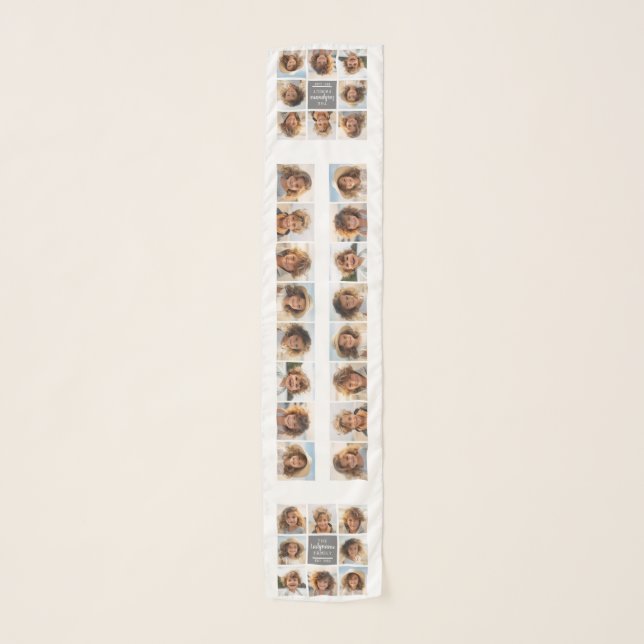 Photo Collage 8 Pics Grey Text Area On White Scarf (Front)
