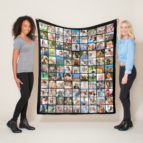 Photo Collage 99 Square Images Fleece Blanket - Make a collage of 99 square photos for family members or commemorating a special event or milestone or for a meaningful, memorable photo keepsake gift. PHOTO TIP:  Pre-crop/size your photos into a square shape or have the subject in the middle BEFORE uploading. NOTE that pixelation/blurry warnings may occur and you may choose to resize your original image before uploading or Zazzle LIVE help, online services or the designer may help you. CHANGES:  Select a different background color or choose a styled graphic background by clicking CUSTOMIZE FURTHER. Contact the designer via Zazzle Chat or makeitaboutyoustore@gmail.com if you'd like this design modified or on another product.