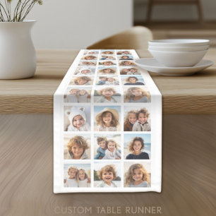 Photo Collage - 9 Pictures in a Grid - White Short Table Runner