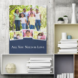 Photo Collage All You Need is Love Blue and White Canvas Print<br><div class="desc">Stylish wrapped canvas for you to create your own unique photo collage. The design holds 4 of your favorite photos (family, wedding, pets etc), laid out as a main picture slightly overlapped with 3 smaller pictures. White frames and white, modern typography completes the look with the wording "All You Need...</div>