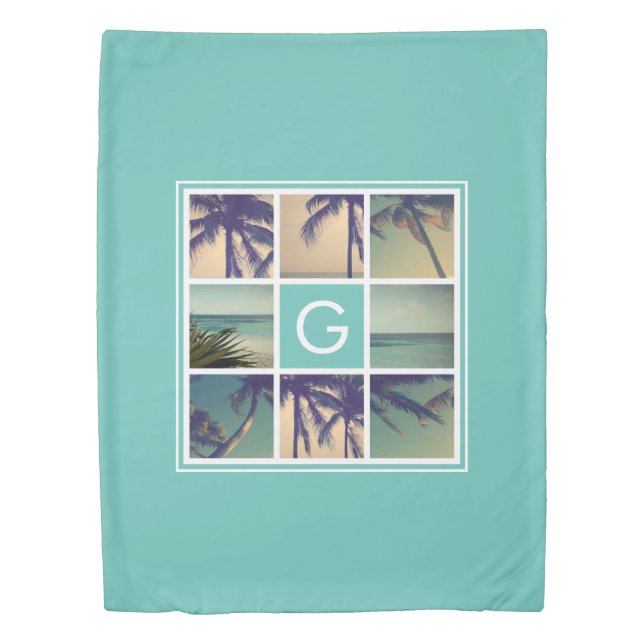 Photo collage and custom monogram twin duvet cover (Front)