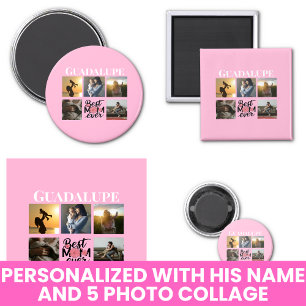 Photo Collage and Mom's Name Pink Magnet