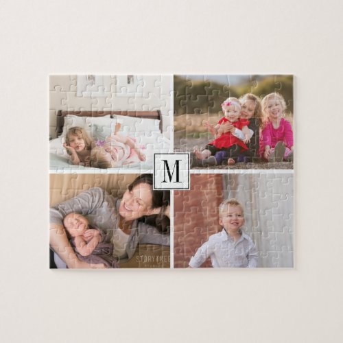 Photo collage and monogram four family photos jigsaw puzzle