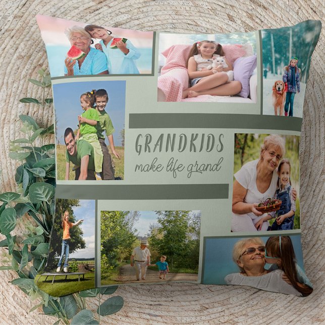 Photo Collage and Quote for Grandparents - Green Throw Pillow (Creator Uploaded)