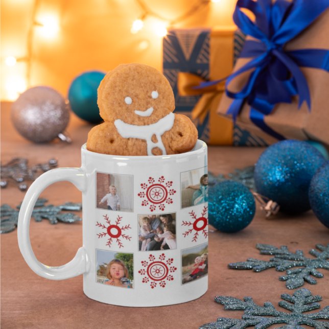 Photo collage and red snowflakes Christmas Coffee Mug (Creator Uploaded)