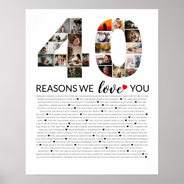 photo collage anniversary 40 Reasons we Love Poster (Front)