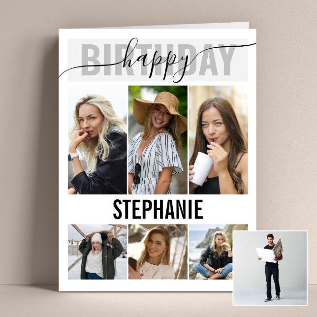 Photo Collage Any Age Jumbo Custom Birthday Card (Personalize the collage birthday greeting card to create a special keepsake for your loved one!)