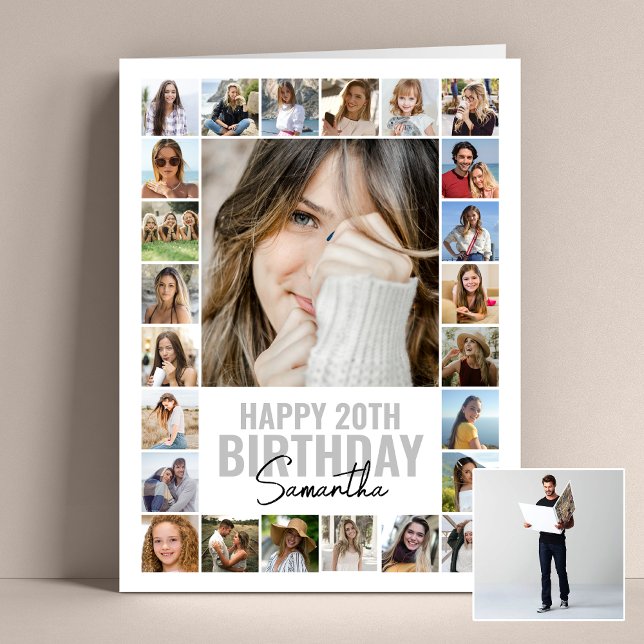 Photo Collage Any Age Jumbo Custom Birthday Card (Personalize the collage birthday greeting card to create a special keepsake for your loved one!)