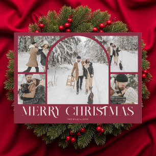 Photo Collage Arch Merry Christmas Vintage Holiday Card
