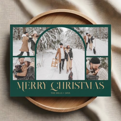 Photo Collage Arch Merry Christmas Vintage Holiday Card