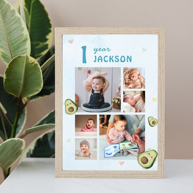 Photo Collage Avocado 1st Birthday Party Poster (Photo Collage Avocado 1st Birthday Party Poster)