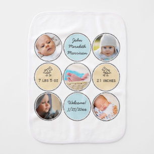 Photo Collage Baby Boy Name, birth stats and duck Burp Cloth