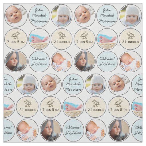 Photo Collage Baby Boy Name, birth stats and duck Fabric