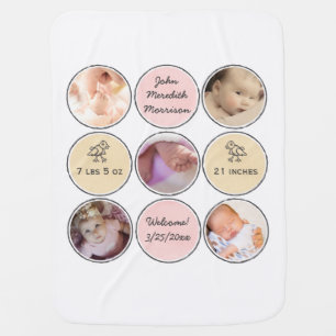 Photo Collage Baby Girl Name, birth stats and duck Blanket