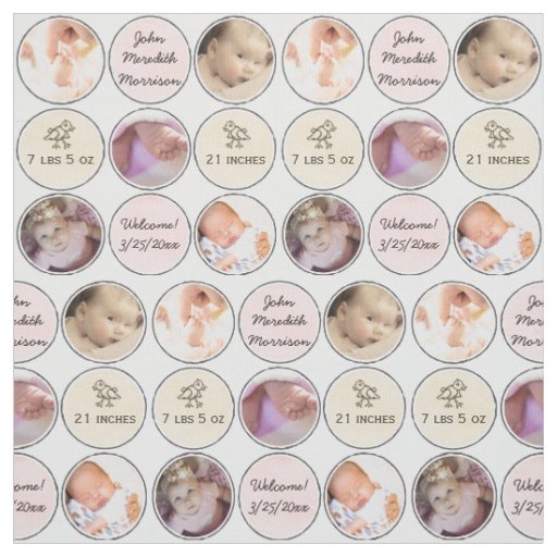 Photo Collage Baby Girl Name, birth stats and duck Fabric