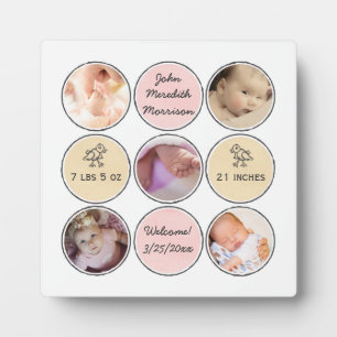 Photo Collage Baby Girl Name, birth stats and duck Plaque
