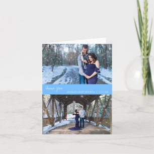 Photo Collage Baby Shower Blue Thank You Card