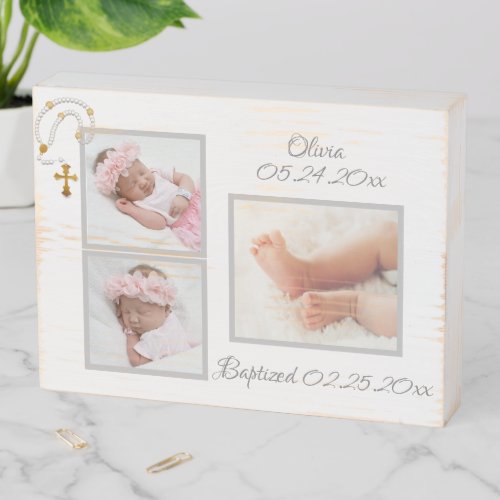 Photo Collage Baptism Christening Keepsake Wooden Box Sign