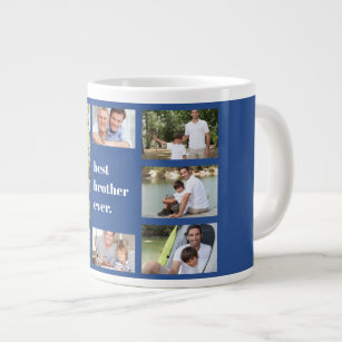 Photo Collage Best Brother Ever Blue and White Giant Coffee Mug