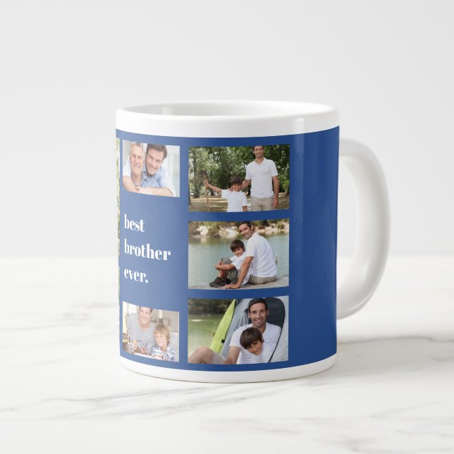 Photo Collage Best Brother Ever Blue and White Giant Coffee Mug (Front Right)