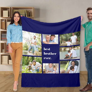 Photo Collage Best Brother Ever Navy Blue Fleece Blanket