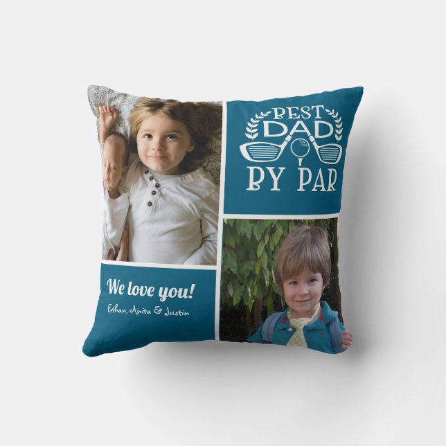 Photo Collage Best Dad By Par Throw Pillow (Back)