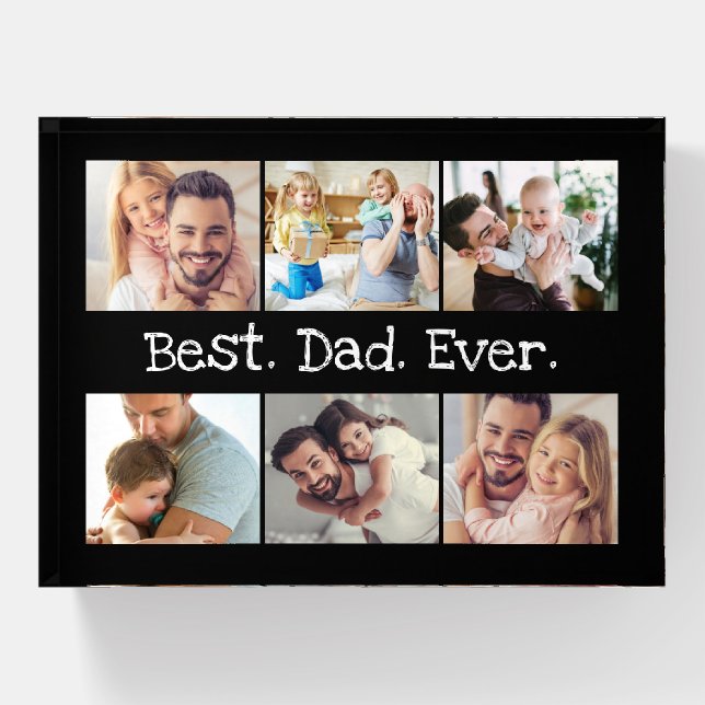Photo Collage Best Dad Ever Black Personalized Paperweight (Front)