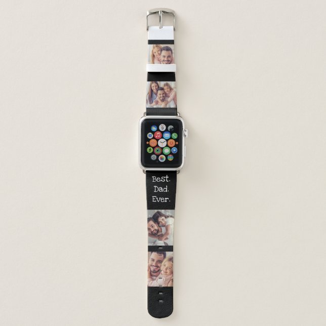 Photo Collage Best Dad Ever Fun Black White  Apple Watch Band (Front)