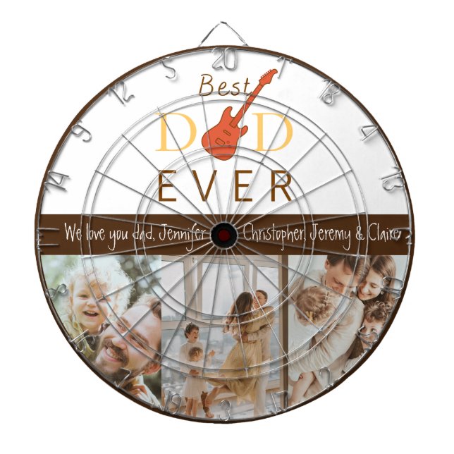 Photo Collage Best Dad Ever Modern Fathers Day Dart Board (Front)