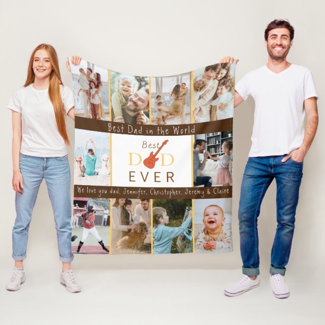 Photo Collage Best Dad Ever Modern Fathers Day Fleece Blanket (In Situ)