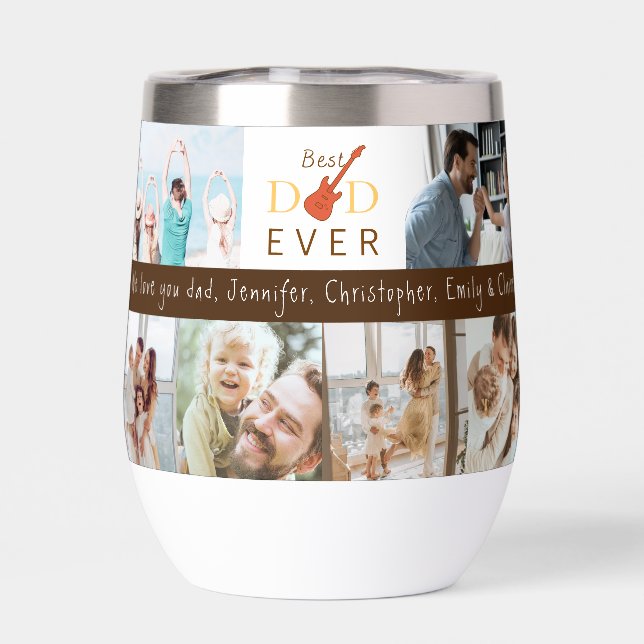 Photo Collage Best Dad Ever Modern Fathers Day Thermal Wine Tumbler (Back)