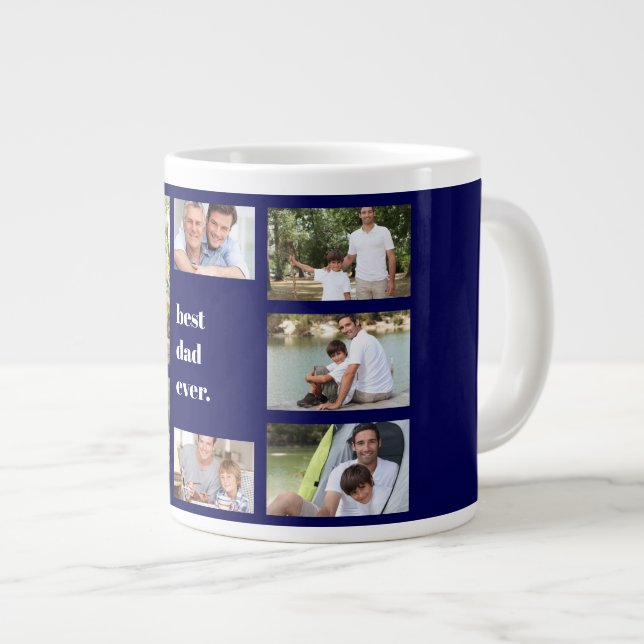 Photo Collage Best Dad Ever Navy Blue and White Giant Coffee Mug (Front Right)