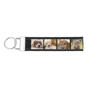 Photo Collage Best Dog Dad Ever Fun Black White Wrist Keychain