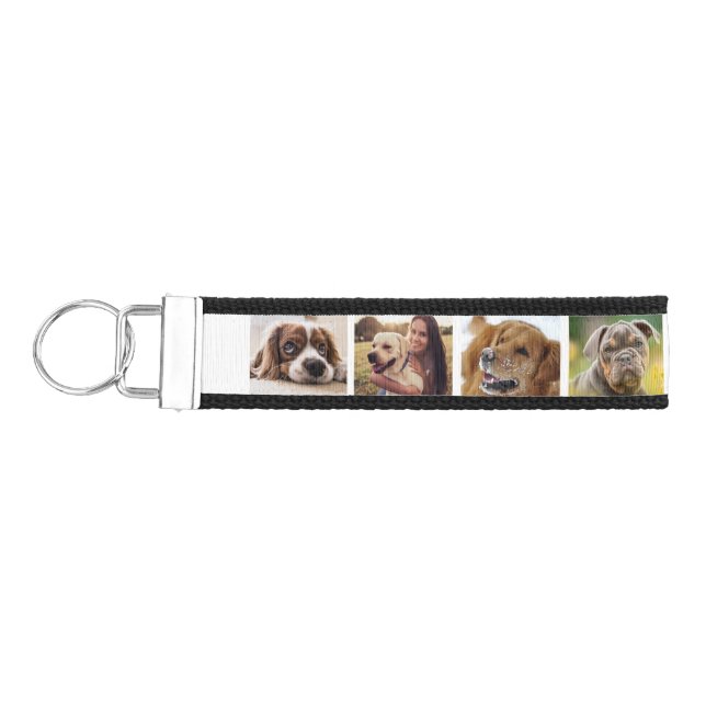 Photo Collage Best Dog Mom Ever Fun White Black Wrist Keychain (Keys on Left)