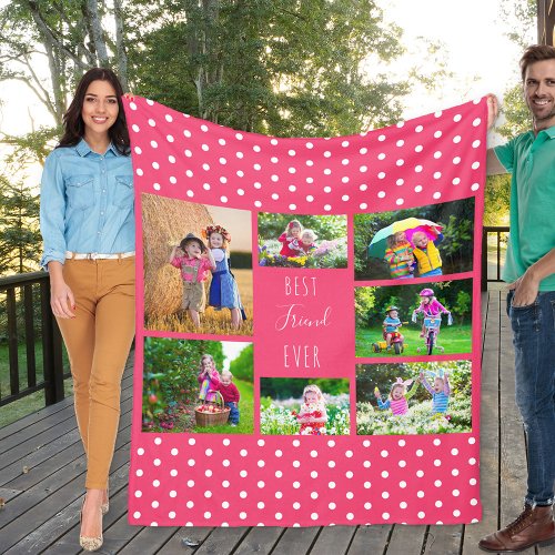 Photo Collage Best Friend Ever Bright Pink Fleece Blanket