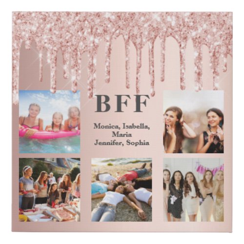 Photo collage best friends glitter rose gold pink faux canvas print