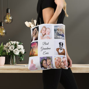 Photo collage best grandma ever grandmother white tote bag