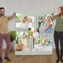 Photo Collage Best Grandma Ever Green Fleece Blanket