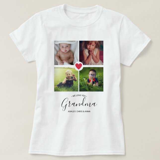 Photo Collage Best Grandma Personalized Custom T-Shirt (Design Front)